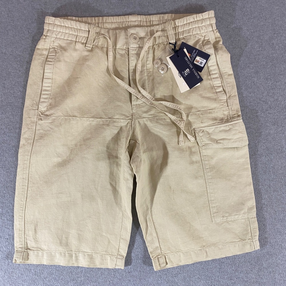 Marina Militare Beige Linen Cotton Cargo Bermuda Shorts Size 46 NEW